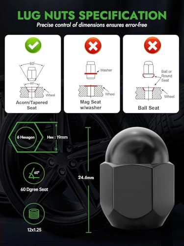 AUTOPTIM M12x1.25 OEM Lug Nuts - 20 Pcs Black for Subaru Factory Wheel for Subaru - 20 Pcs