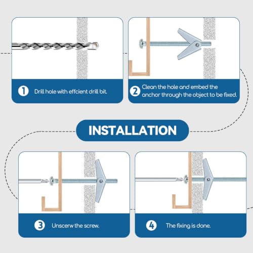 1/8X2-Inch Toggle Bolt for Hanging Heavy Items on Drywall (100 Pack) 1/8x2inch-100pcs