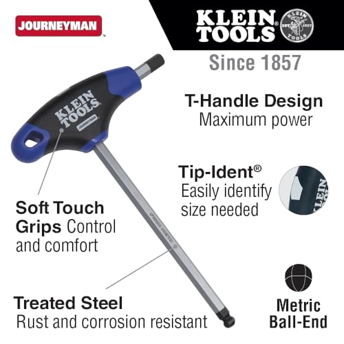 Klein Tools JTH68MB Hex Kit Set, Metric Ball End T-Handle Hex Key Allen Wrench Set with 6-Inch Blades, Stand Included, 8-Piece