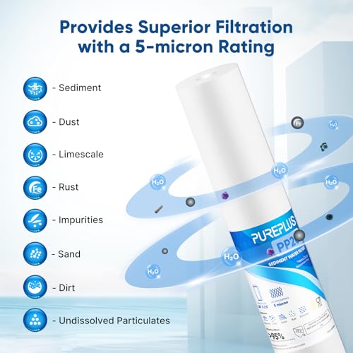 PUREPLUS 5 Micron 2.5" x 20" Whole House CTO Carbon Sediment Water Filter 1PACK and 20"X2.5" 5 Microns Whole House Sediment RO System Water Filter 6PACK