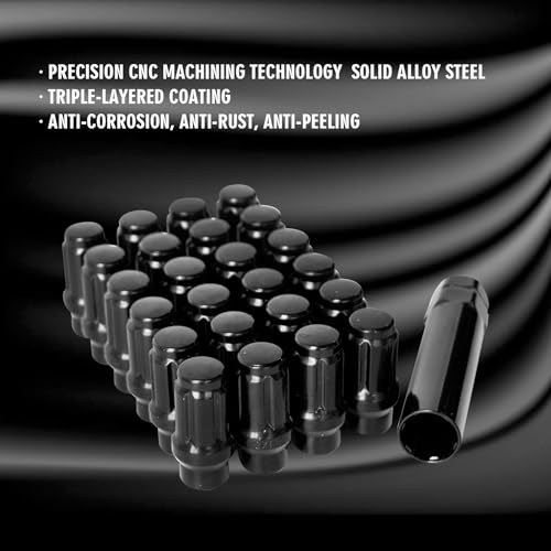 M12x1.5 Extended Lug Nuts 6 Spline for Aftermarket Wheels, 24 Pcs 12mmx1.5 Closed End with 7.6mm Shank for Toyota Tacoma 4Runner with 1 Socket Key (Black) Black
