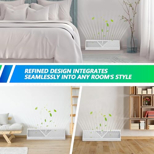 18 Inch Baseboard Register (Duct Opening Size) - Baseboard Vent Covers for Home - Easy Adjust Air Supply Lever Floor Baseboard Diffuser (White) 18 Inch White 1