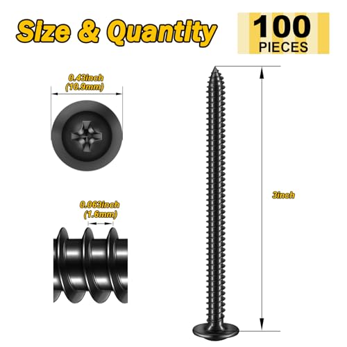 Mywish (8Sets) 1/2" x 3" Hex Head Lag Bolts & 100Pcs #10 × 3" Phillips Truss Head Wood Screws, Black Wood Screws 3 Inch, Quick Metal Self Tapping, Heavy Duty Lag Screws with Washers, Lag Screws