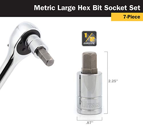 Titan 16157 Metric Large Hex Bit Socket Set, 7 Piece 1/2-Inch Dr. Metric 7-Piece