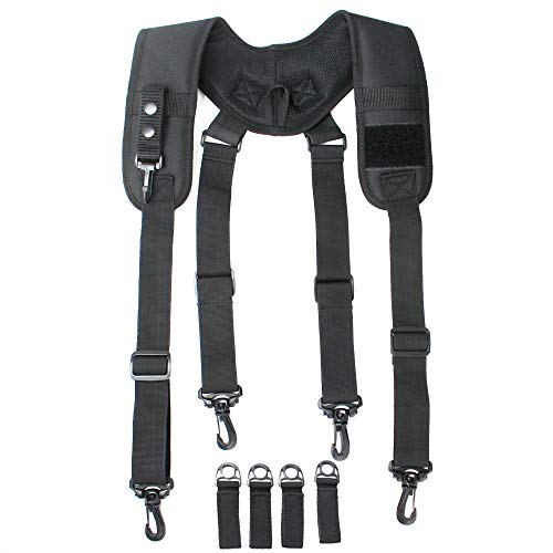 MELOTOUGH Tactical Duty Belt Harness Padded Adjustable Tool Belt Suspenders with Key Chin and Patch, Black(Large) + Quick Release Tool Belt 1.5 Inch Web Work Tool Belt for Tool Pouch, Construction