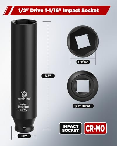 Heavy Duty 1/2" Drive 1-1/16" Extra Deep Impact Socket