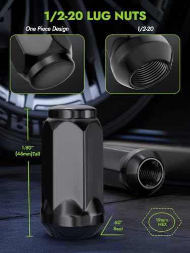 AUTOPTIM 1/2-20 Lug Nuts - 20 Pcs Black, 1.8"(45mm) Height, 3/4"(19mm) Hex 1/2"-20(Long)