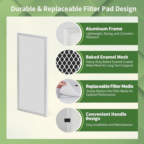 14x30x1 Reusable Air Filter MERV 8 Washable Furnace & AC Filter with 2 Extra Media Pads, Aluminum Electrostatic Air Filters for Home, Fits HVAC System, Air Conditioner, Air Handler 30" x 14" x 1"