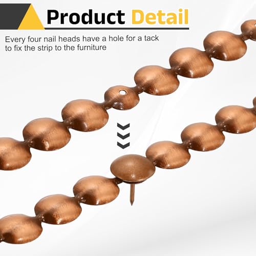 uxcell Upholstery Nailhead Trim, 6 Meters Glossy Upholstery Tacks Strips, Decorative Nail Trims with Nails for Sofa Headboard, Chair DIY Furniture Accessory (16mm Brown)