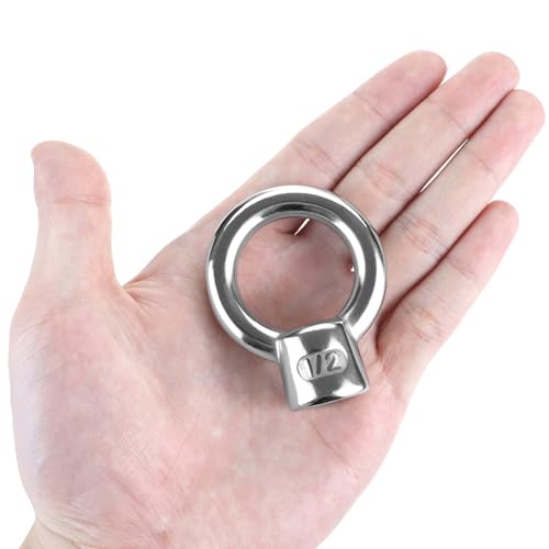 QWORK 10-Pack 1/2"-13 UNC Eye Bolts, 316 Stainless Steel Marine Grade Lifting Eyes for Boat Docks Deck Rigging & Coastal Projects - Heavy Duty Threaded Ring Bolts for Ropes and Cables