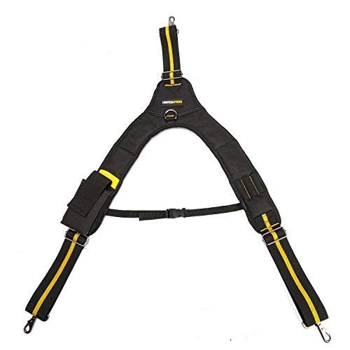 Padded Tool Belt with D ring for men construction Strong Durable Double Metal Roller Buckle + Tool Belt Suspenders for Work Belt Suspenders Heavy Duty Padded Suspender
