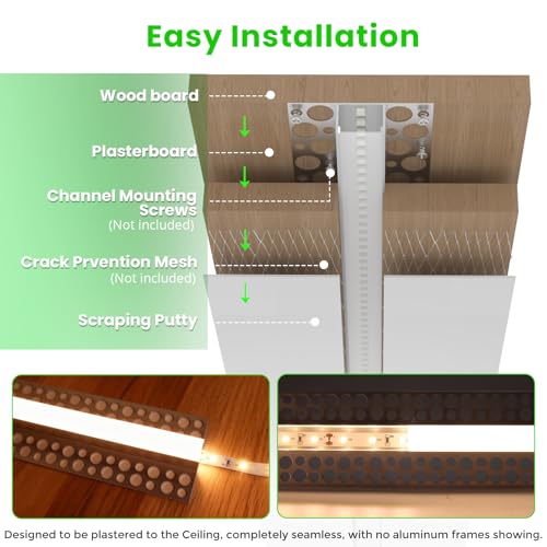 4 Pack 3.3ft/1M Plaster-in LED Channel, Trimless Recessed Drywall LED Diffuser Channel with Milky Diffuser, Aluminum Channel for Strip Lights, Under Cabinet, Wall and Ceiling (Light NOT Included) Double-edge 3.3ft 4pack ( 13mm inner width) 4