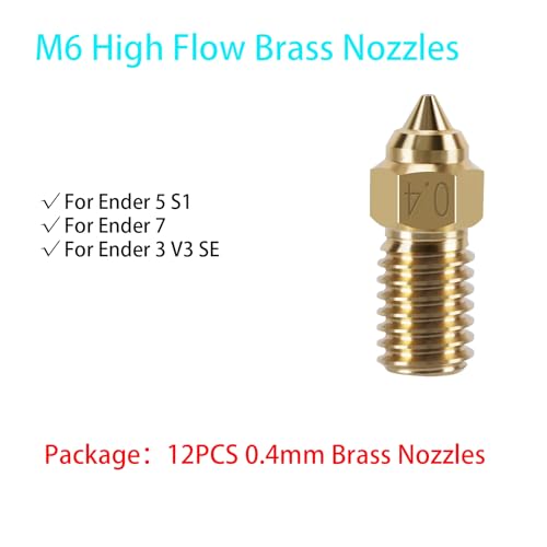 Creality 12PCS Brass Nozzles for Ender 3 V3 SE, 3D Printer Parts High Speed 0.4mm Brass Nozzles Kit for Creality Ender 5 S1, Ender 7 Ender 3 V3 SE Brass 0.4mm