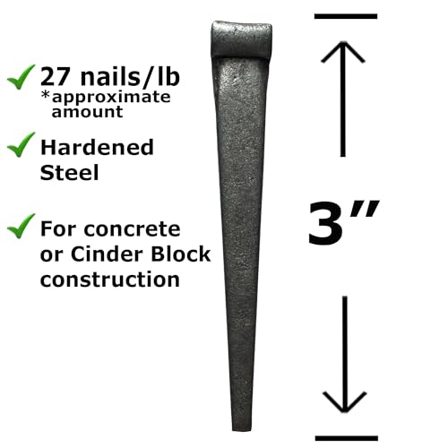 3”- 8d Cut Hardened Concrete Masonry nails for cinder block, concrete walls, cement board - 3.5 lb - Qty 100
