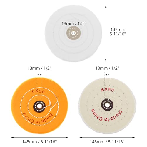 QWORK Polishing Wheel Kit for Bench Grinder - 8 Pack 6" Cotton Buffing Wheels with 1/2" Arbor Hole - Ideal for Metal, Wood, and More