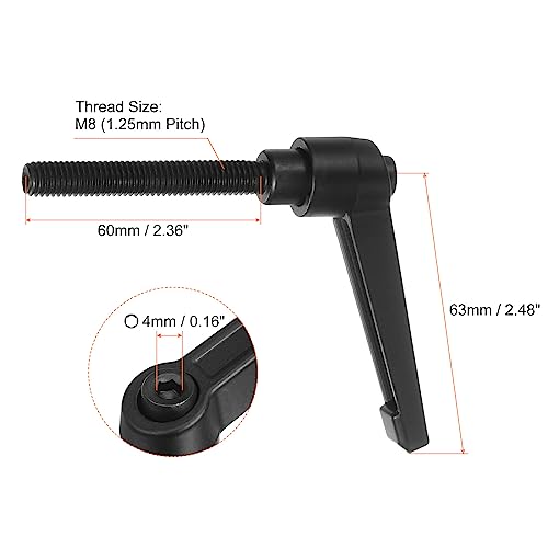 QUARKZMAN Adjustable Clamping Lever Handles M8 x 60 mm Male Thread Bolt Buttons Rotary Screw Locking Quick Release Ratchet Push Switch Handle Black Pack of 6 M8 x 60mm