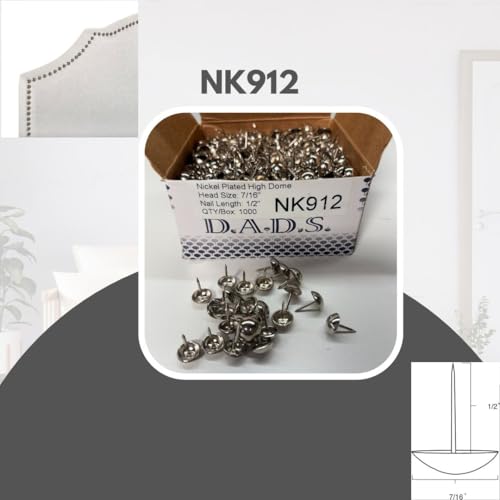 D.A.D.S. NK912 Upholstery Tacks, Decorative Nail Heads, Upholstery Tacks for Furniture, DIY Decorative Tacks, Upholstery Pins, (Nickel Plated High Dome) Nickel Plated High Dome