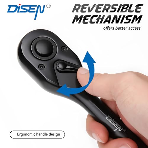 DISEN 3PCS Black Ratchet Wrench Set, 1/2", 3/8", 1/4" Drive 90-Tooth Drive 3 pieces Standard Ratchet Set - Standard Handle