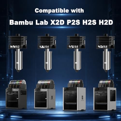 3PCS 0.4mm Hotend Compatible with Bambu Lab X2D/P2S/H2S/H2D/A1/A1 Mini – Quick Swap Extruder Print Head with 3 Silicone Cover Socks 0.4mm*3