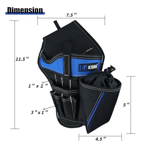 KUNN 3-in-1 Right-handed Drill Holster with Magnetic Wristband & 5-Pockets Maintenance Tool Pouch with Belt Clip