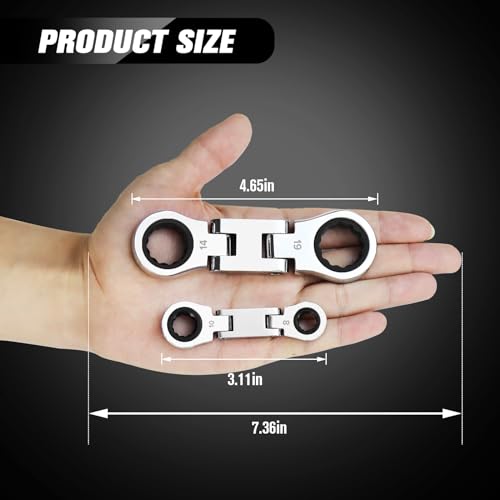 LOSCHEN 5-Piece Flex-Head Stubby Ratcheting Combination Wrench Set, Mini Wrench Set, Double Box End Flex-Head, Mini Spanner Set, Metric 8 10 12 13 14 15 16 17 18 19mm, 72-Teeth, CR-V Steel