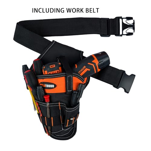 MELOTOUGH Tradesman Pro Drill Pouch for Tool Belt Left Handed Belt Cordless Drill Holder, 14 Inch Tool Tote Bag with Zipper Heavy Duty Portable Tool Organizer Bag for Electrician,HVAC,Carpenter