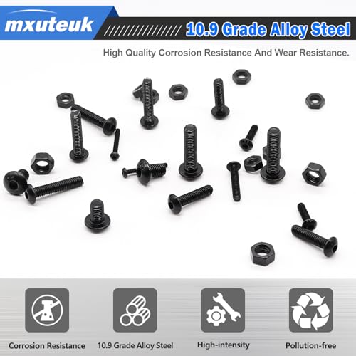 mxuteuk Metric Screw Assortment,M2 M3 M4 M5 Metric Bolt Assortment Kit,Button Head Socket Cap Screws Bolts Washers Nuts Kit,10.9 Alloy Steel Cap Screw Set with 4 Hex Wrench (1749PCS)