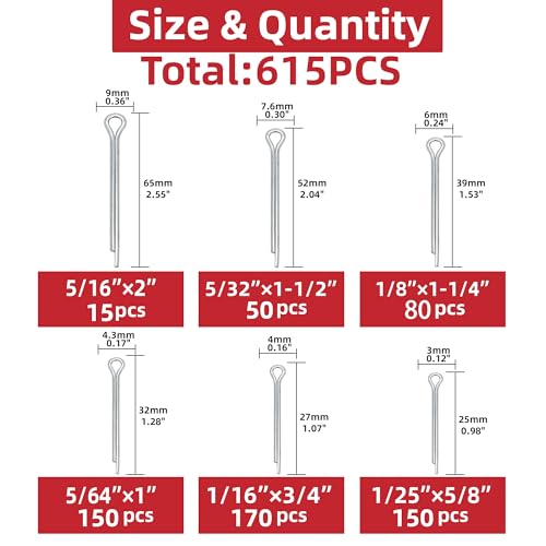 326-Piece Roll Pin Assortment Kit - 24 Sizes & 615-Piece Hairpin Cotter Pin Assortment Kit- - 6 Sizes