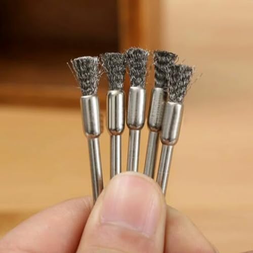 20 pieces stainless steel cleaning end brush pen, 1/8 inch (3 mm) x 1/5 inch (5 mm) metal rust removal, cleaning and polishing rotary tools