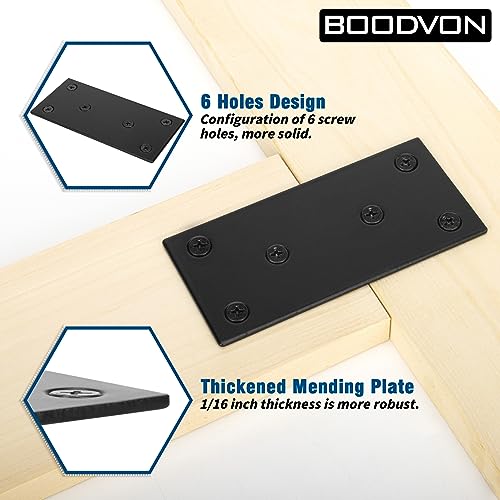 Mending Plate, Metal Steel Flat Straight Brace Bracket, Black Double-Wide Joining Plate for Wood Furniture Fastening & Fixing with 2 Sets of Screws of Different Lengths(48x128mm, 8 Pack) 1.9 × 5 inches