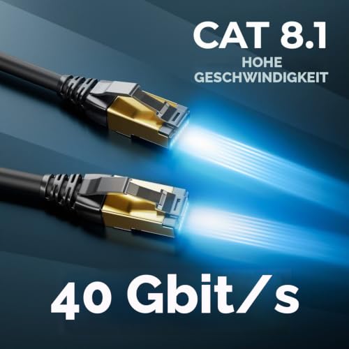 deleyCON 2 m CAT8.1 Patch Cable RJ45 S/FTP 40 Gbit, Pack of 5 - Black | Network Cable Data Cable, PIMF 2000 MHz, LAN DSL Cable, CAT.8 Ethernet Cable, RJ45 Connector 5 x 2 m