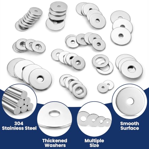 335 Pcs 304 Stainless Steel Flat Washers, 12 Sizes M3-M12 Flat Washers Set 335