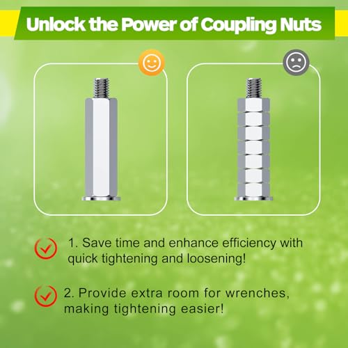 Hex Coupling Nuts 1.75-Inch, 5/16"-18, 1/4"-20, 1/2"-13 (90 PCS), Ideal for Threaded Rods & Studs