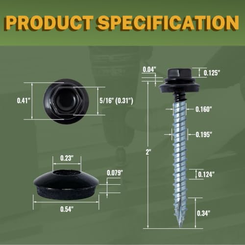 LIONMAX Metal Roofing Screws #10 x 2 Inch, 300PCS, Black with Rubber Washer #10 x 2" 300