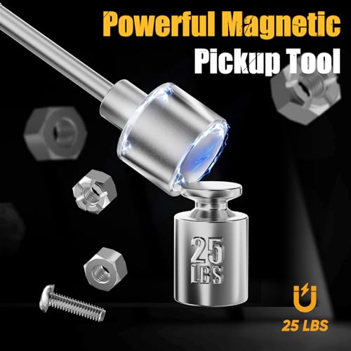 SHALL 3-Piece Magnetic Tool Parts Mat and Telescoping Magnetic Pickup Tool, Flexible Magnetic Tool Holder Pad W/ 83 Built-In-Magnets & 25LBS Pull Force Extendable Magnet for Mechanic Wrench Screw Bolt 3PC Magnetic Mat with Pickup Tool