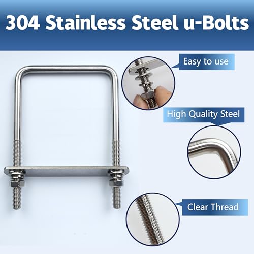 4 Pcs M10 Square U Bolts 4 Inch Wide, 3/8" x 4"W x 6" L M10 x 4"W x 6"L
