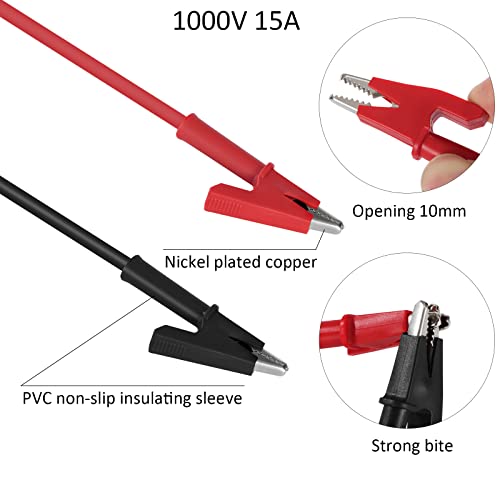 QIMEI-SHOP Test Leads Set with Crocodile Clips Cable 4 mm Banana Plug Cable Test Lead 1 m Test Probes for Digital Multimeter Electrical Testing Red and Black Pack of 6 Black Red Pack of 6