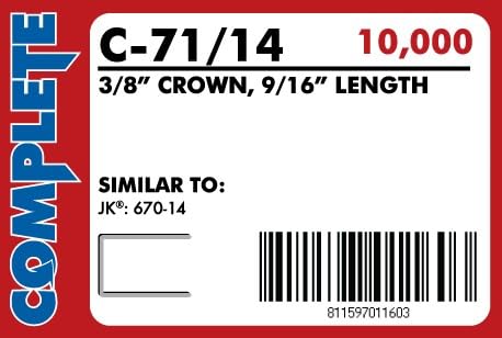 Complete C-71/14Crown Fine Wire Staple with 9/16" Leg Length, 20 Gauge/3/8"