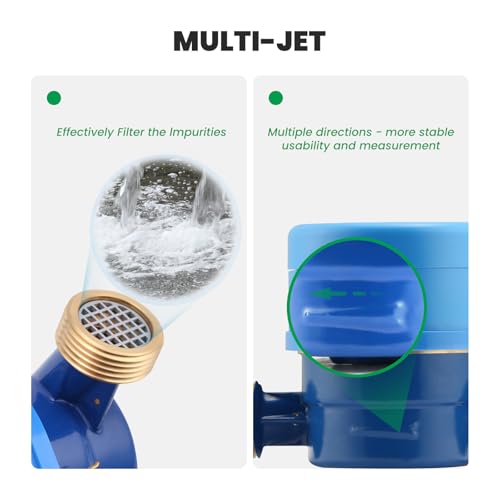 DN15 Water Meter 1/2" NPT, AWWA C712 Certification Gallon Water Flow Meter with Pulse Output, Cold Water Meter for Garden/Home/Apartment, Horizontal Install. 1/2",gal,SJ,w/ pulse