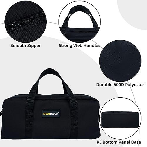 MELOTOUGH Tool Tote Bag Small Canvas Tool Bag with Zipper Combo Kit-Includes 2 Medium Tool Organizer Bags for Electrician,Plumbing,Technician,HVAC (Tan&Black)