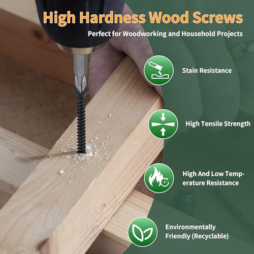 300 Pcs Wood Screws #9 X 2-1/4" Flat Head Phillips Screws Coarse Thread Self Tapping Screws, Matte Black #9 X 2-1/4"