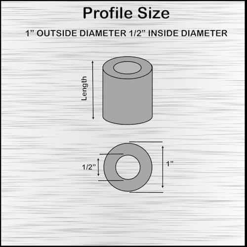 Steel Spacer 1" OD x 1/2" ID, Round Spacer Unthreaded Standoff Bushing Plain Finish, Fits Screws, Bolts 1/2" or M12, Metal Spacers Online (2" Length, 5 Pack) 2" Length