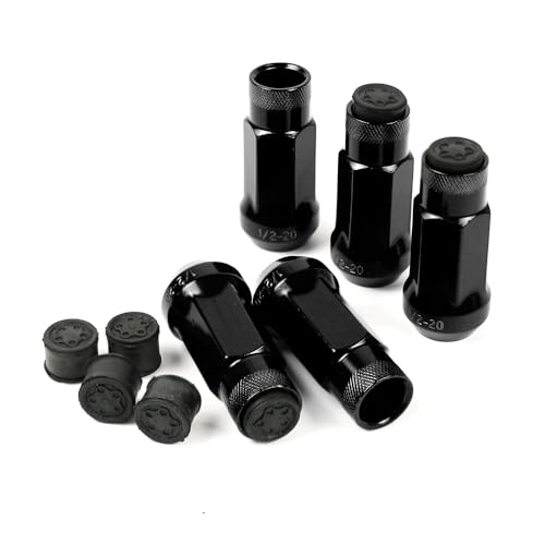 20PCS 1/2"-20 Lug Nuts for Bronco Cherokee Liberty Mustang Ranger Explorer YJ TJ KJ KK ZJ WJ WK XK MJ XJ Aftermarket Wheels, Extended Open End 1.93" Tall 17mm Hex, Cone Seat (Black, 1/2"-20) Black