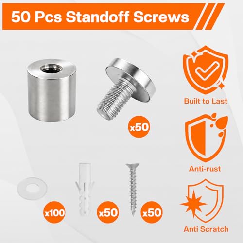 50 Pack 1" x 1.2" Stainless Steel Standoff Screws for Acrylic Signs, Silver 1" x 1.2", 50 Pcs