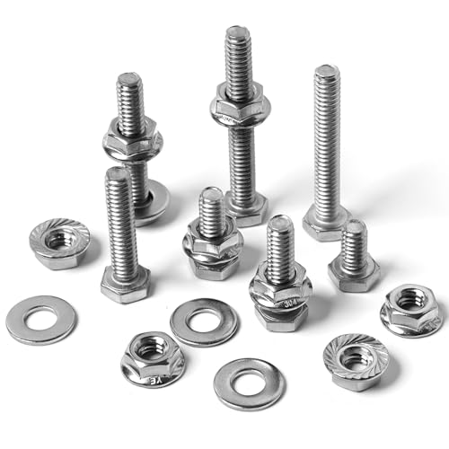 1/4-20 Hex Bolts Screws Flange Hex Nuts Flat Washers Kit, Stainless Steel 304, Fully Threaded Hex Bolt 1/4-20 x 1/2" 3/4" 1" 1-1/4" 1-1/2" 1-3/4" 2" Length