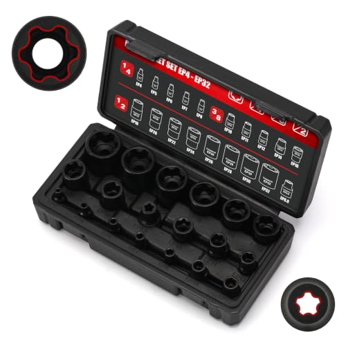 CASOMAN 19PCS External Torx Plus Socket Set, 6 & 5 Point EP Sockets EP4-EP32 with 1/2'', 3/8'' & 1/4'' Dr. EP8.8 Compatible with Tesla, Cr-V Steel