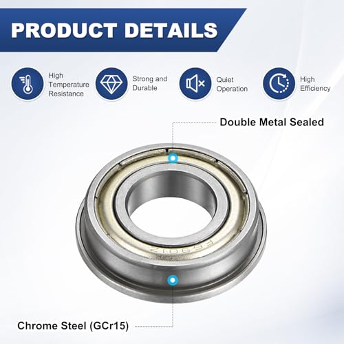 M METERXITY 10-Pack F6901ZZ Flanged Ball Bearing, 12mm x 24mm x 6mm Double Metal Shielded Z1 Chrome (GCr15) Steel Flange Rip Bearings for Wheelbarrow/Printer/Fax Machines/Power Tools
