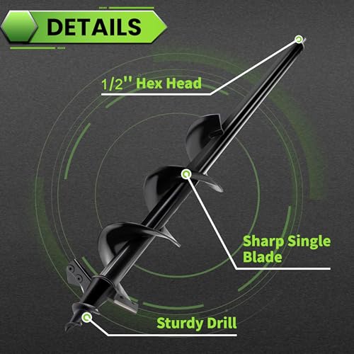Auger Drill Bit for Planting - 4"X24" Heavy-Duty Auger Post Hole Digger for Fence- 1/2" Hex Drive Drill 4"X24"