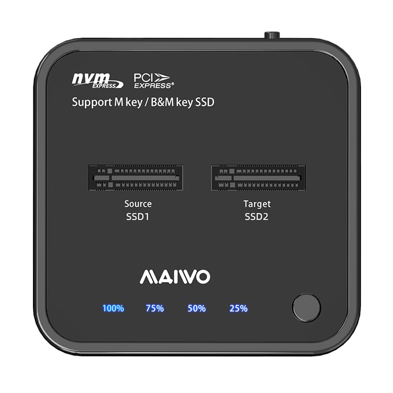 MAIWO M.2 NVMe SSD Cloner Duplicator, 10Gbps USB C 3.1 GEN2 to M Key M.2 PCIE NVMe SSD Adapter Dual Bay Enclosure Docking Station Reader, 16TB Capacity M.2 NVMe 2 Bay (Clone)