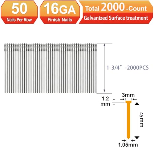 16 Gauge Finish Nails, Galvanized, 1-3/4":2000PCS 1-3/4"---2000pcs